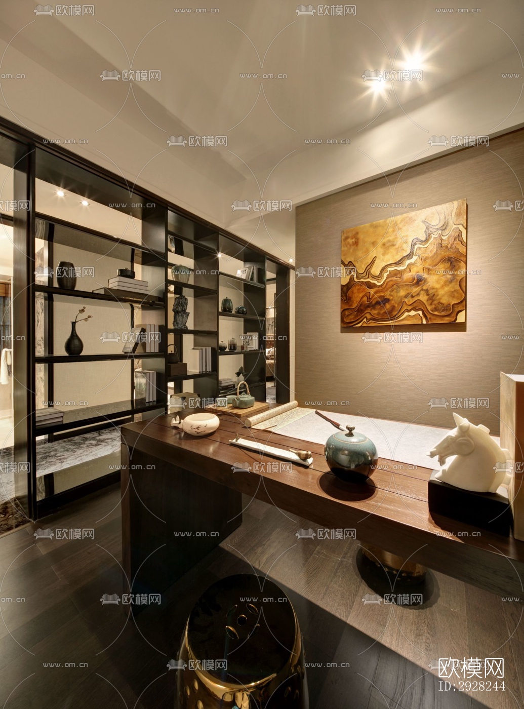 新中式平层效果图下载（渲染图7）