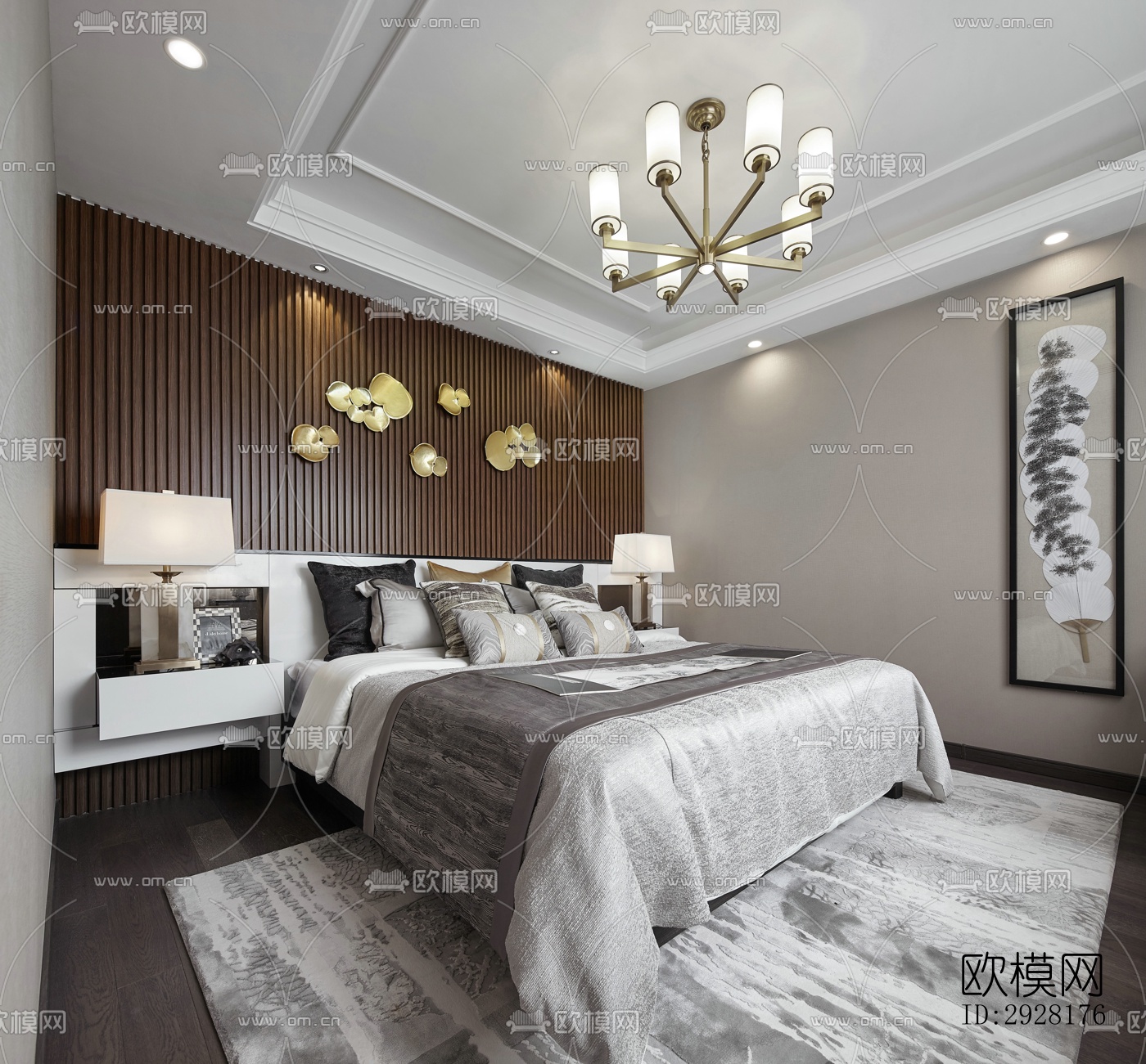 新中式平层效果图下载（渲染图17）