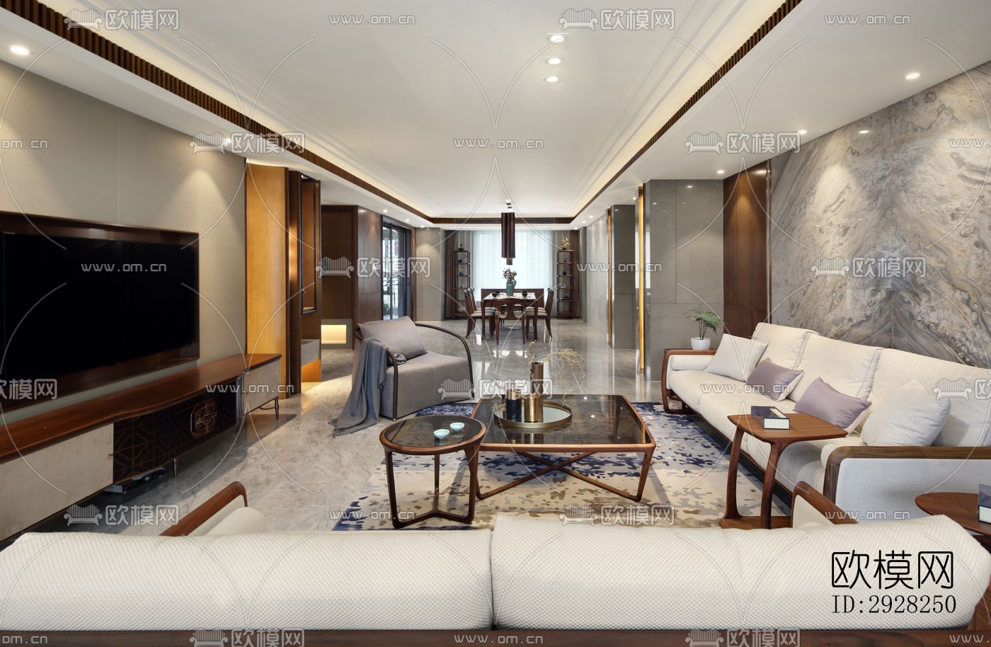 新中式平层效果图下载（渲染图14）