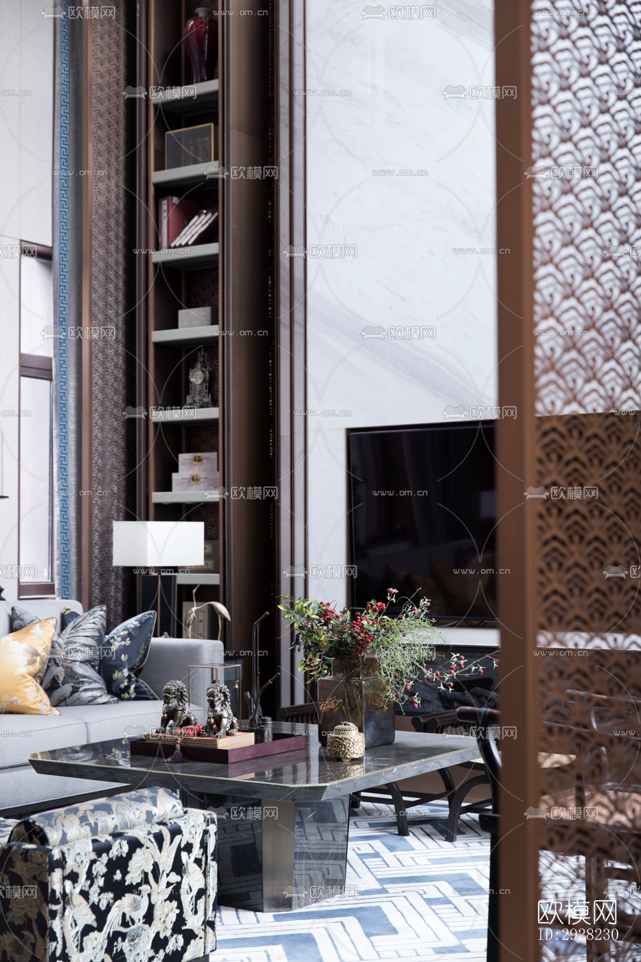 新中式平层效果图下载（渲染图2）