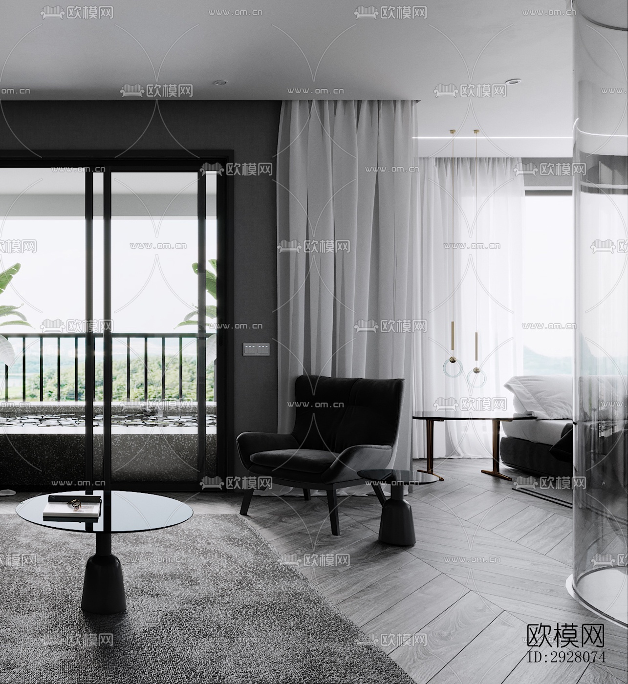 高级灰公寓效果图下载（渲染图2）