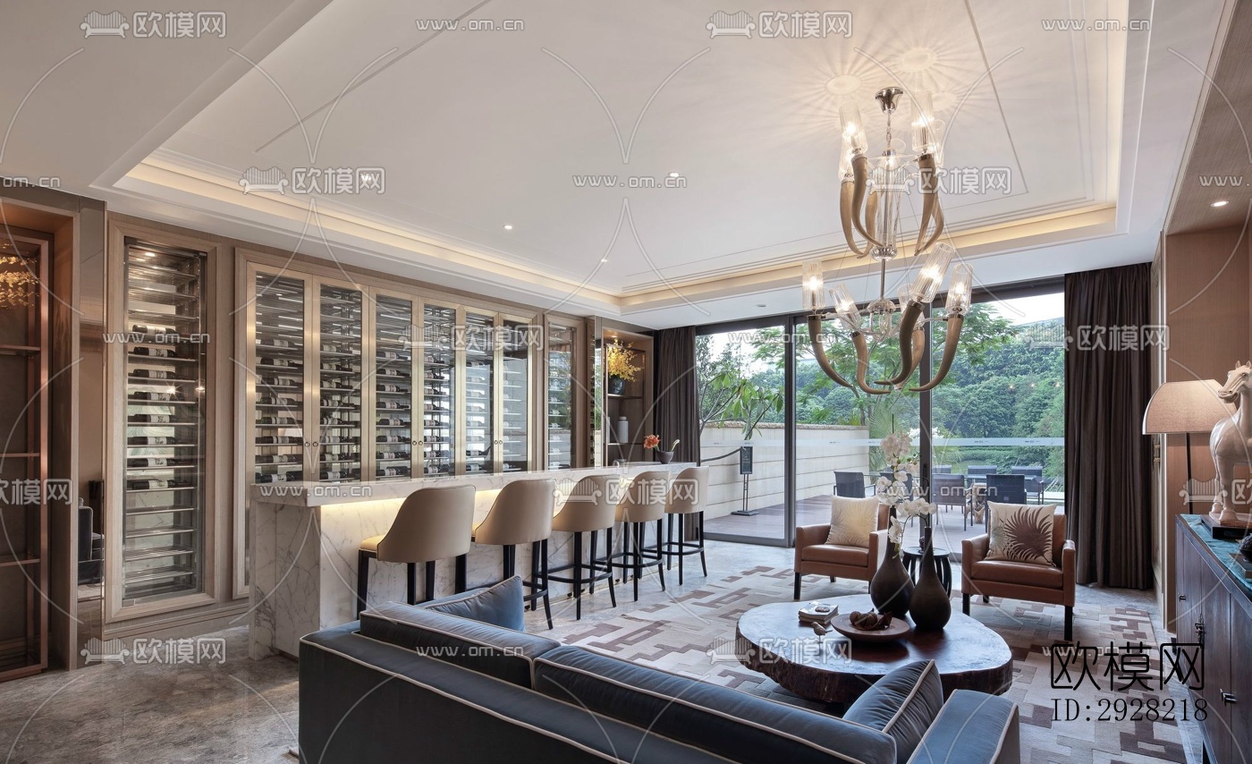 新中式平层效果图下载（渲染图1）