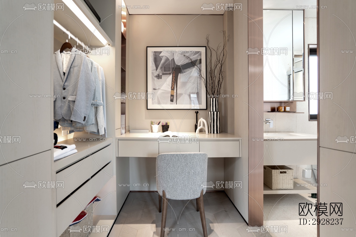 新中式平层效果图下载（渲染图12）