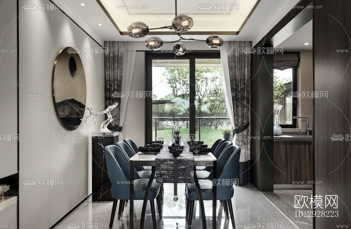 新中式平层效果图下载（渲染图8）