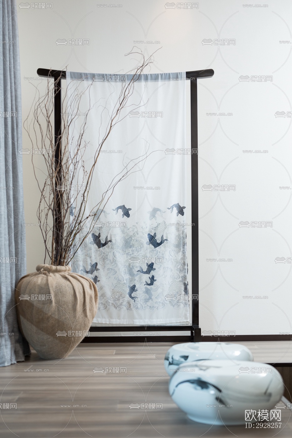 新中式平层效果图下载（渲染图1）