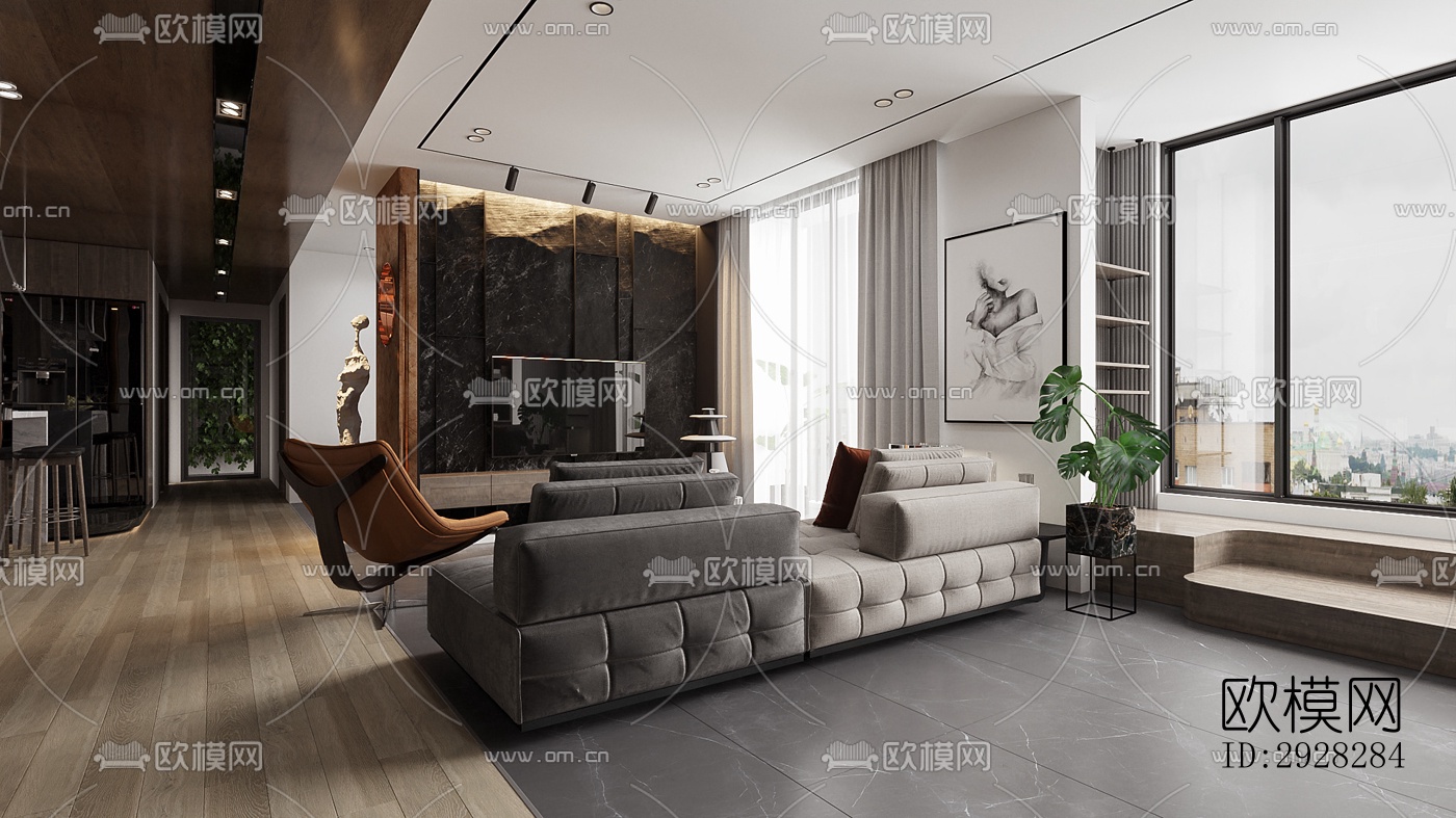 现代平层效果图下载（渲染图16）