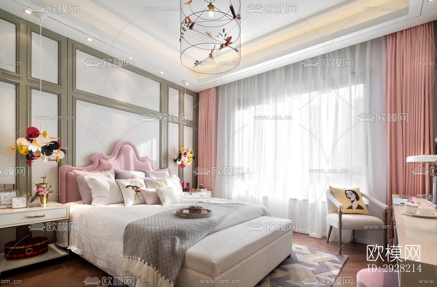 新中式平层效果图下载（渲染图13）