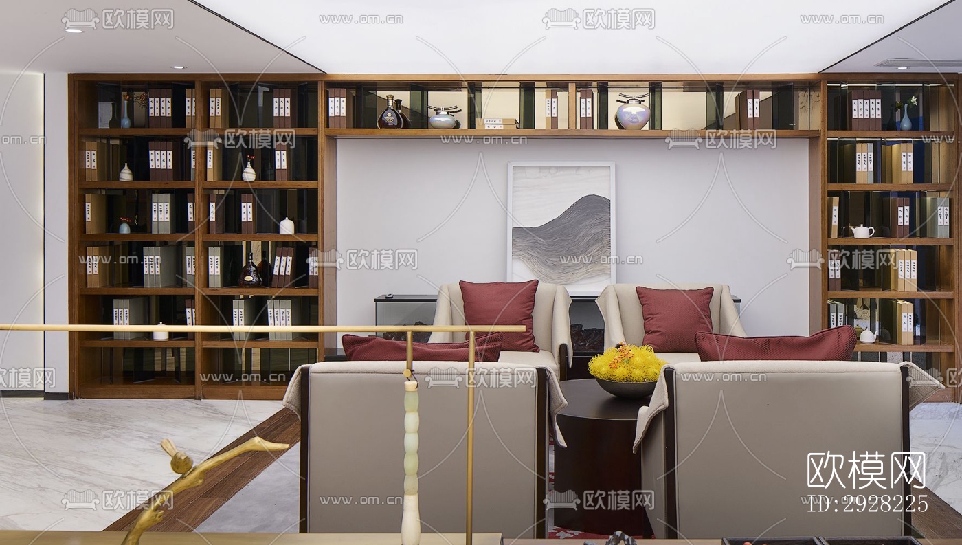 新中式平层效果图下载（渲染图4）