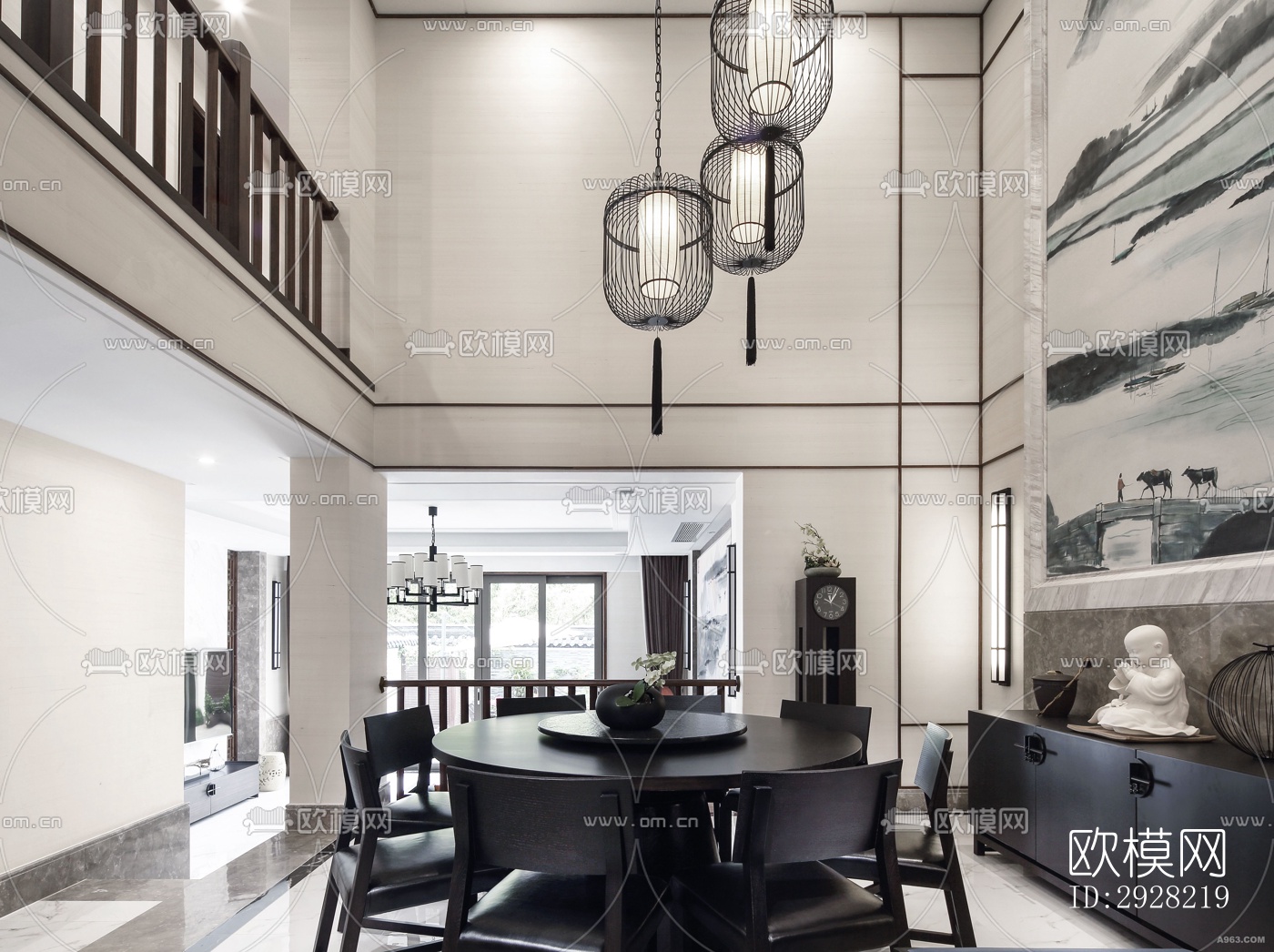 新中式平层效果图下载（渲染图1）