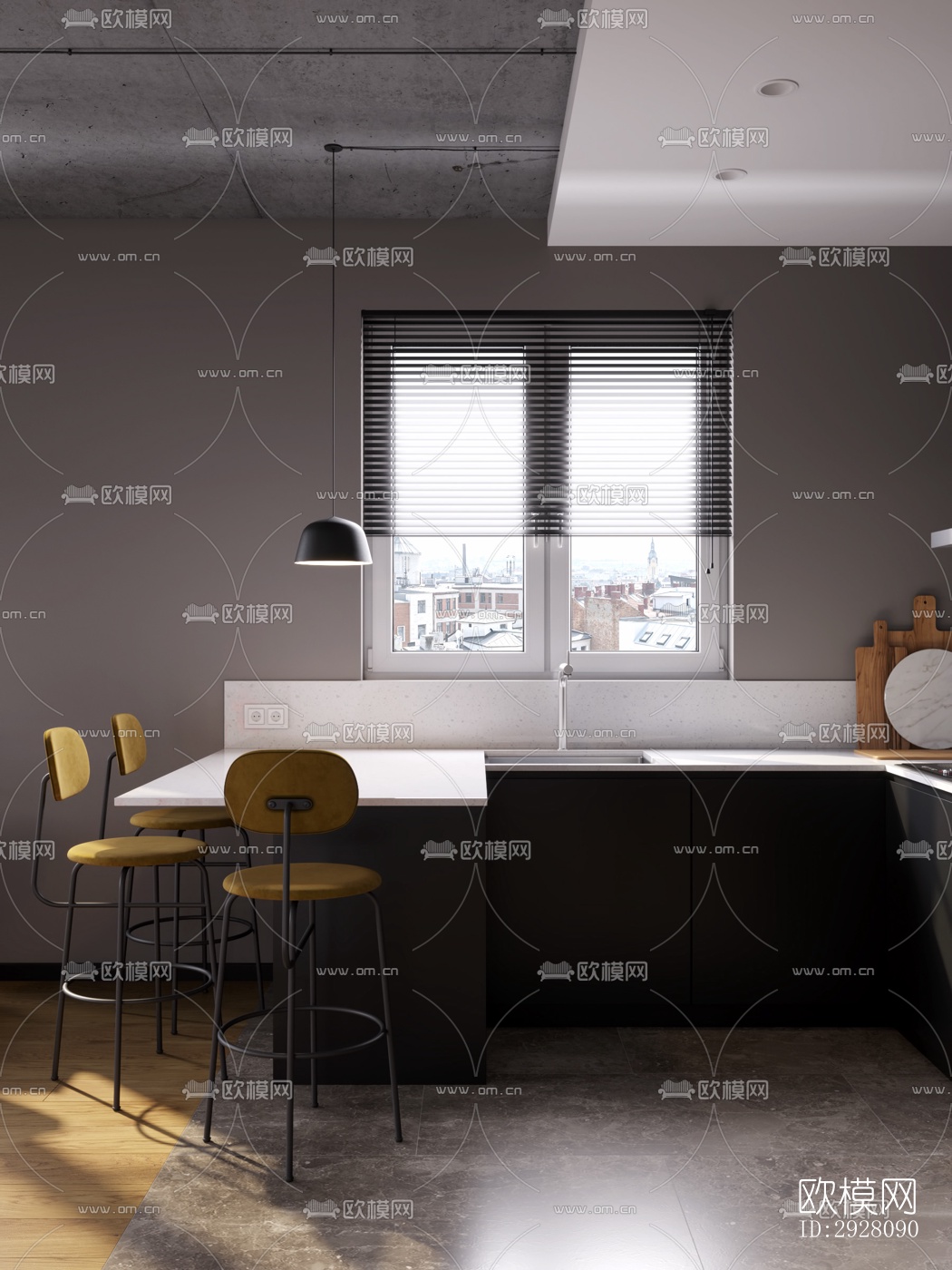 高级灰公寓效果图下载（渲染图18）