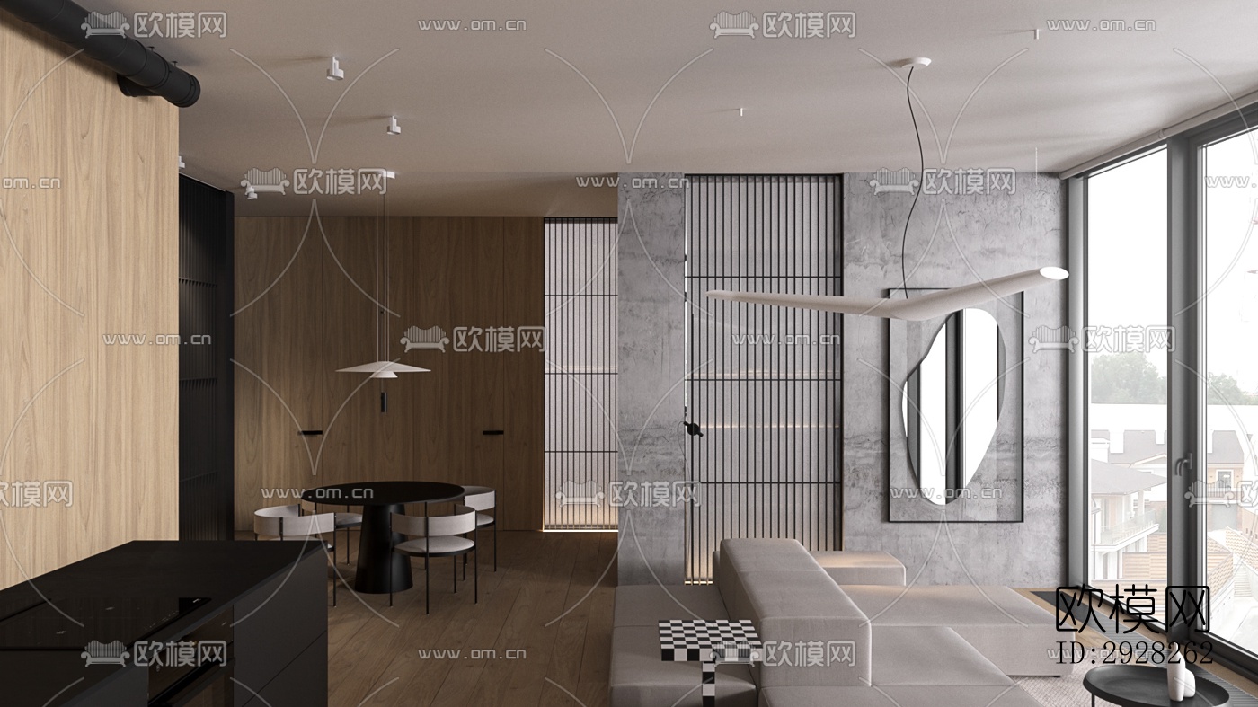 日式平层效果图下载（渲染图1）