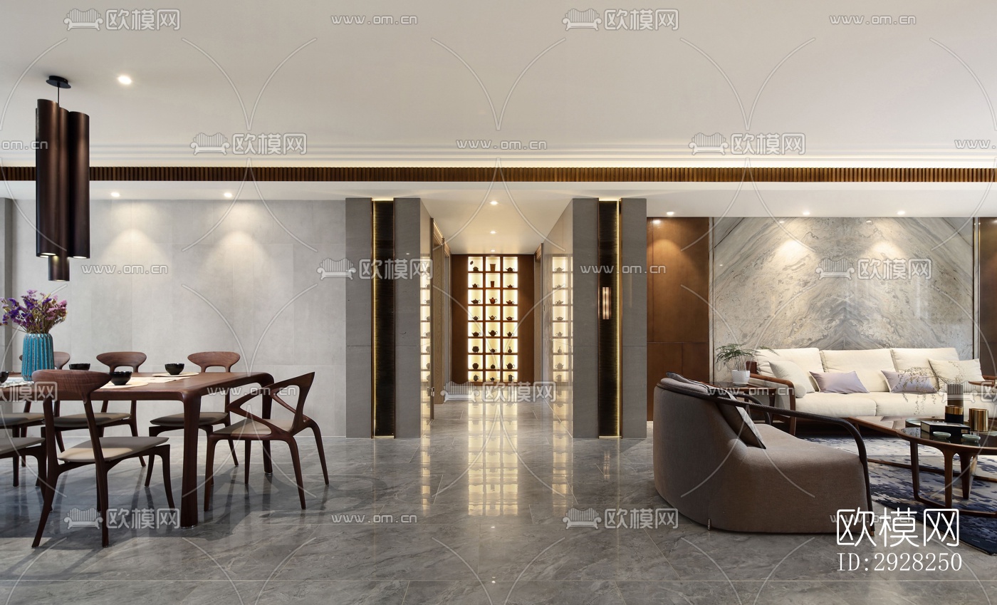 新中式平层效果图下载（渲染图15）