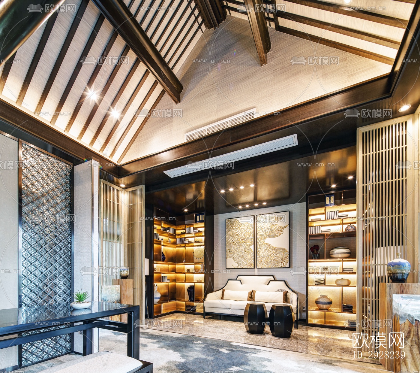 新中式平层效果图下载（渲染图10）