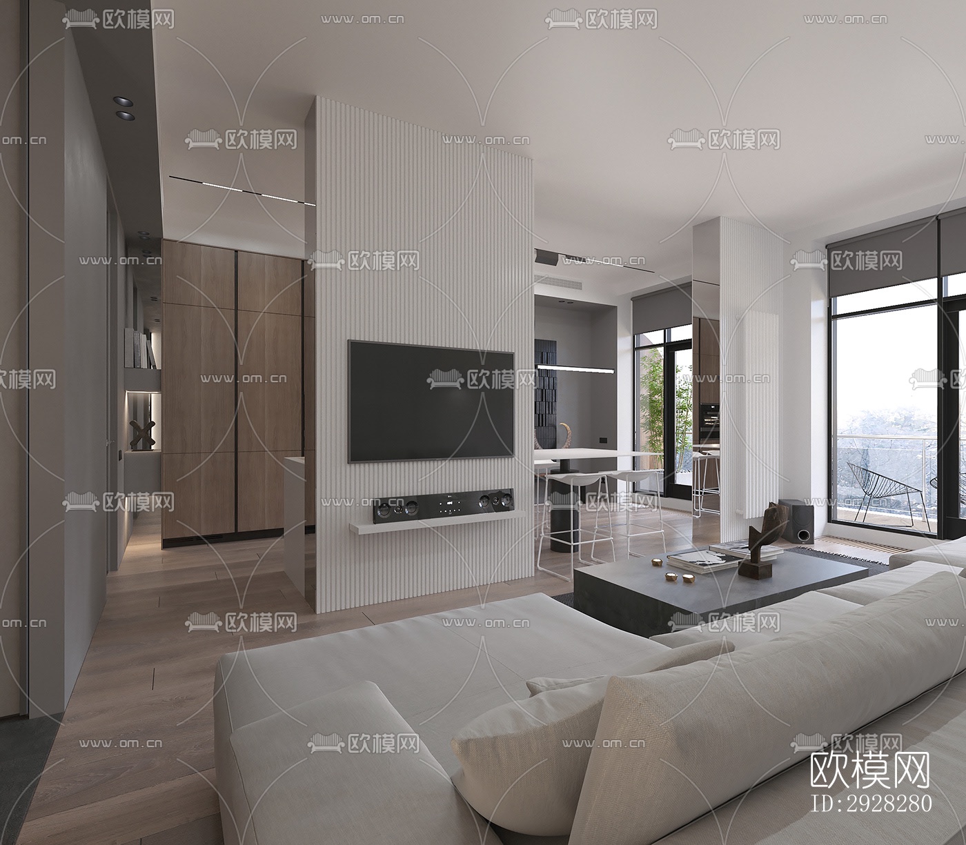 现代平层效果图下载（渲染图13）