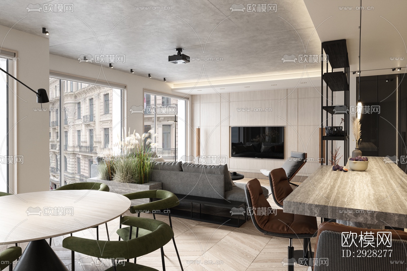 现代平层效果图下载（渲染图12）