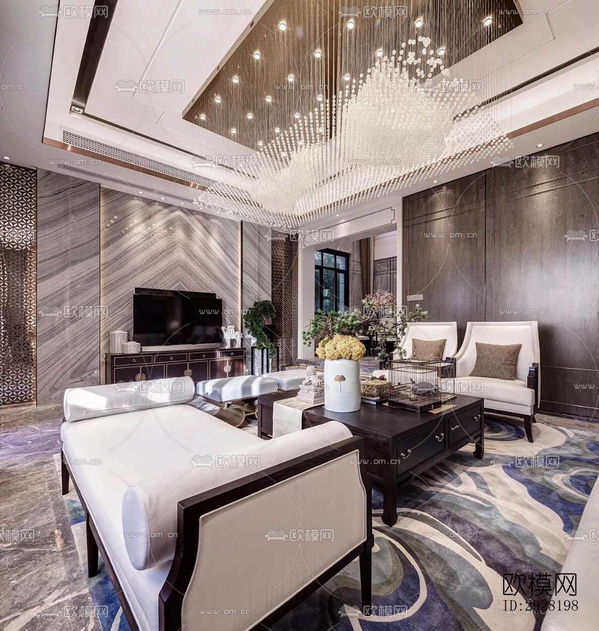 新中式平层效果图下载（渲染图8）