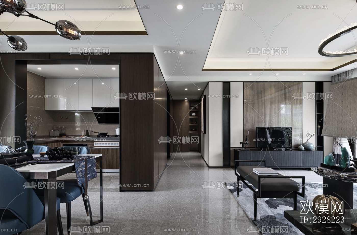 新中式平层效果图下载（渲染图7）