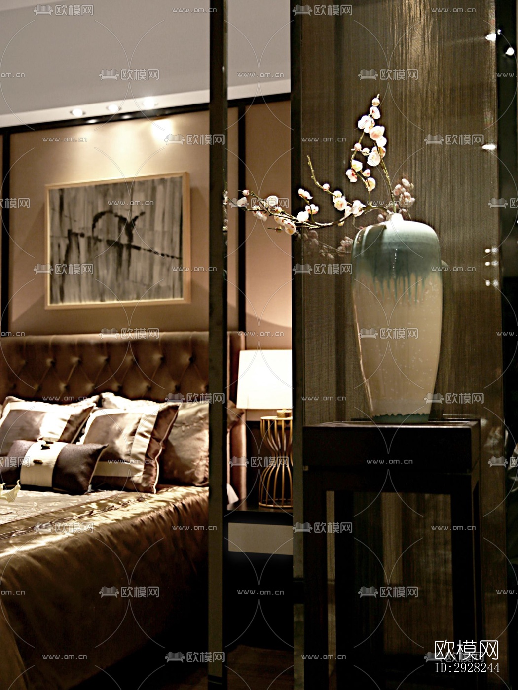 新中式平层效果图下载（渲染图2）