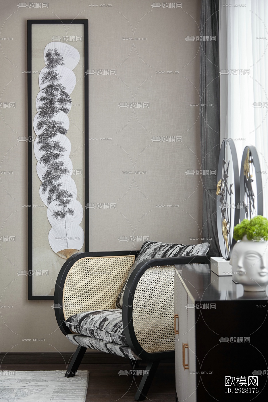 新中式平层效果图下载（渲染图3）