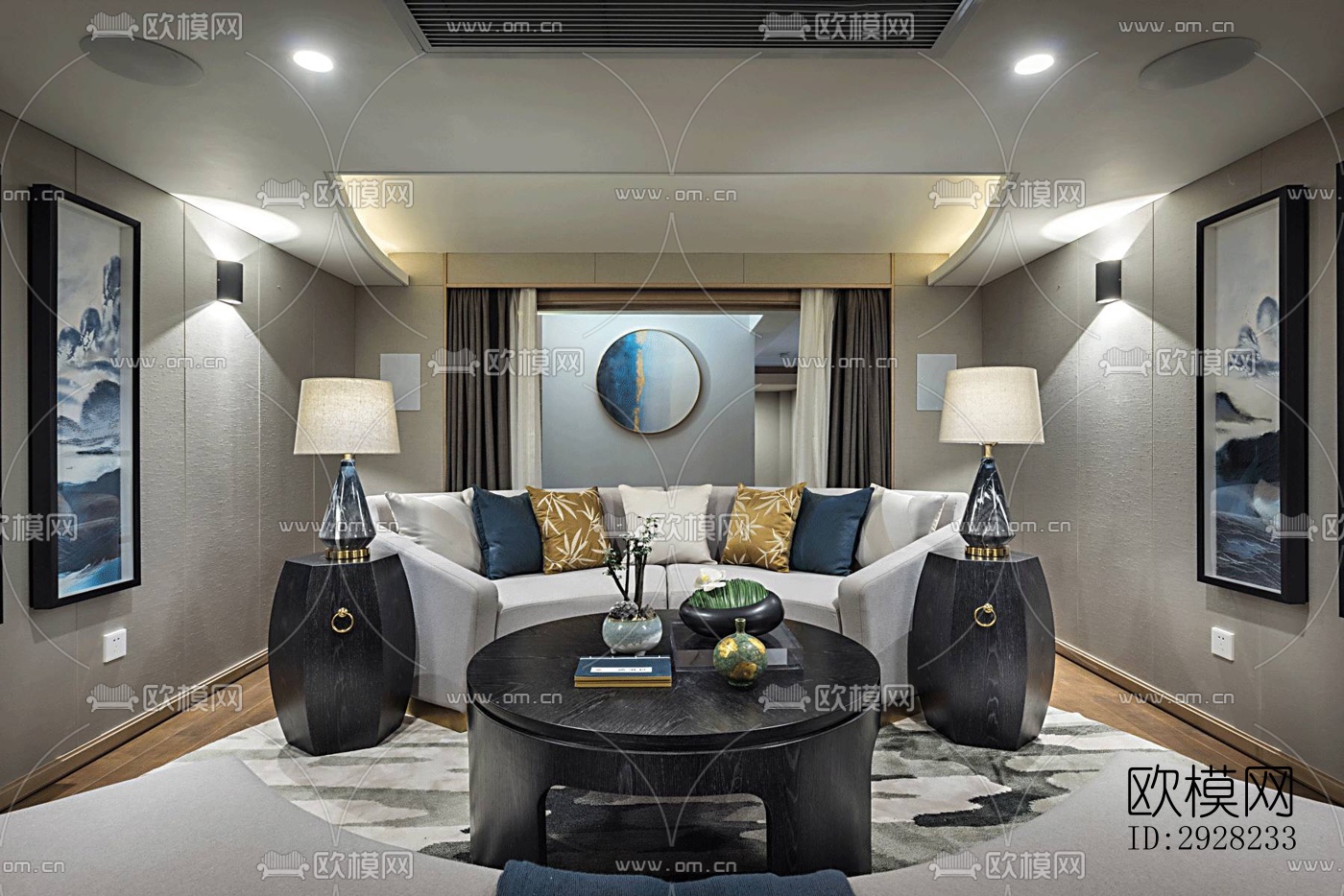 新中式平层效果图下载（渲染图9）