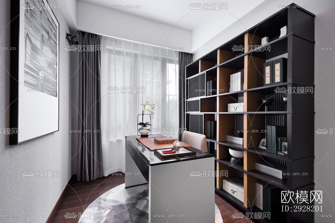 新中式平层效果图下载（渲染图16）