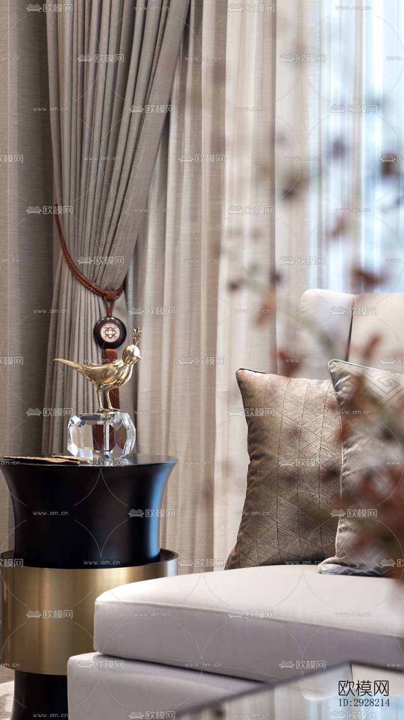 新中式平层效果图下载（渲染图4）