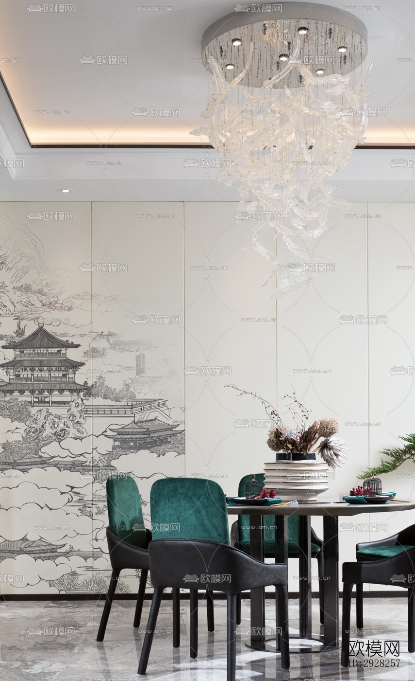 新中式平层效果图下载（渲染图14）