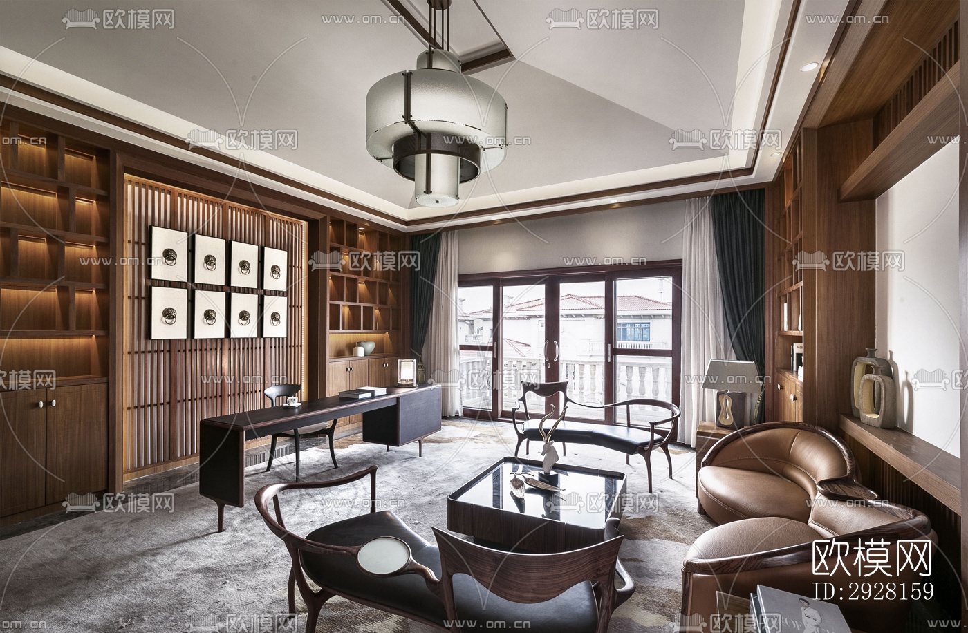 新中式平层效果图下载（渲染图15）