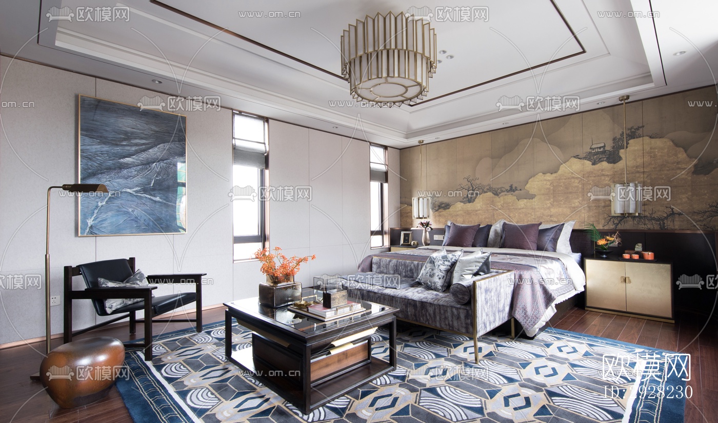 新中式平层效果图下载（渲染图6）