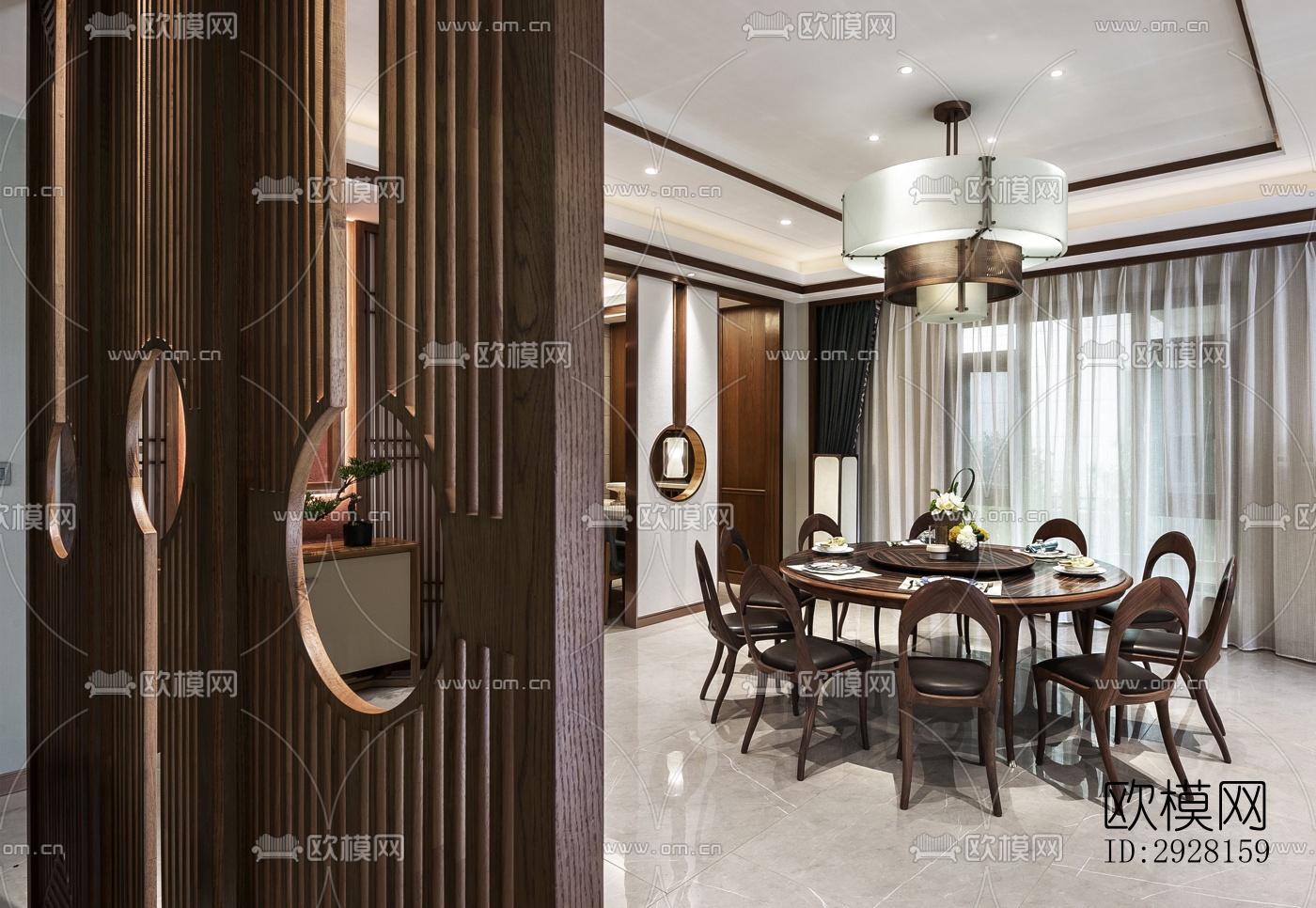 新中式平层效果图下载（渲染图13）