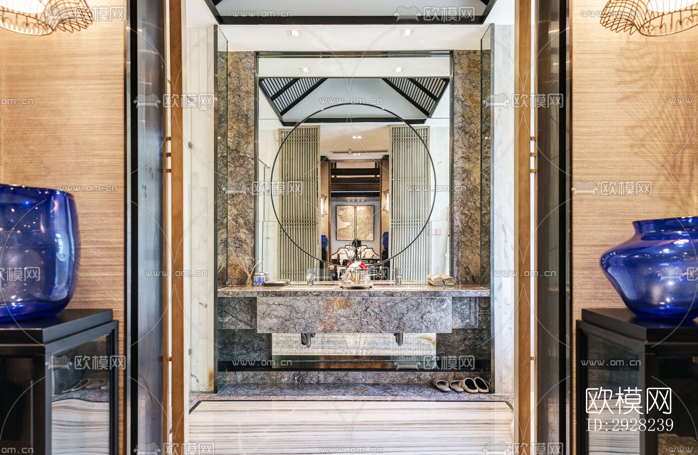 新中式平层效果图下载（渲染图3）