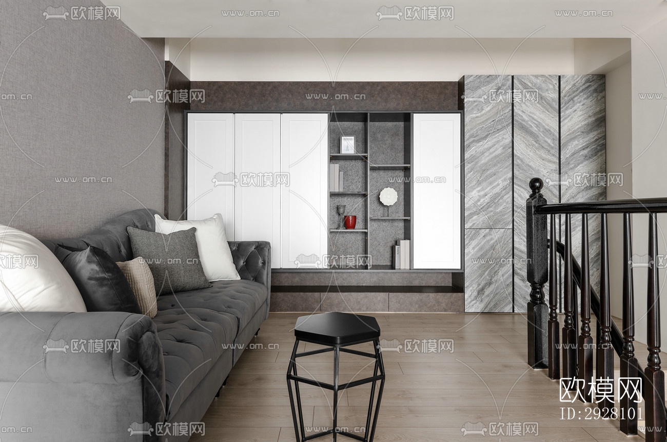 高级灰公寓效果图下载（渲染图2）