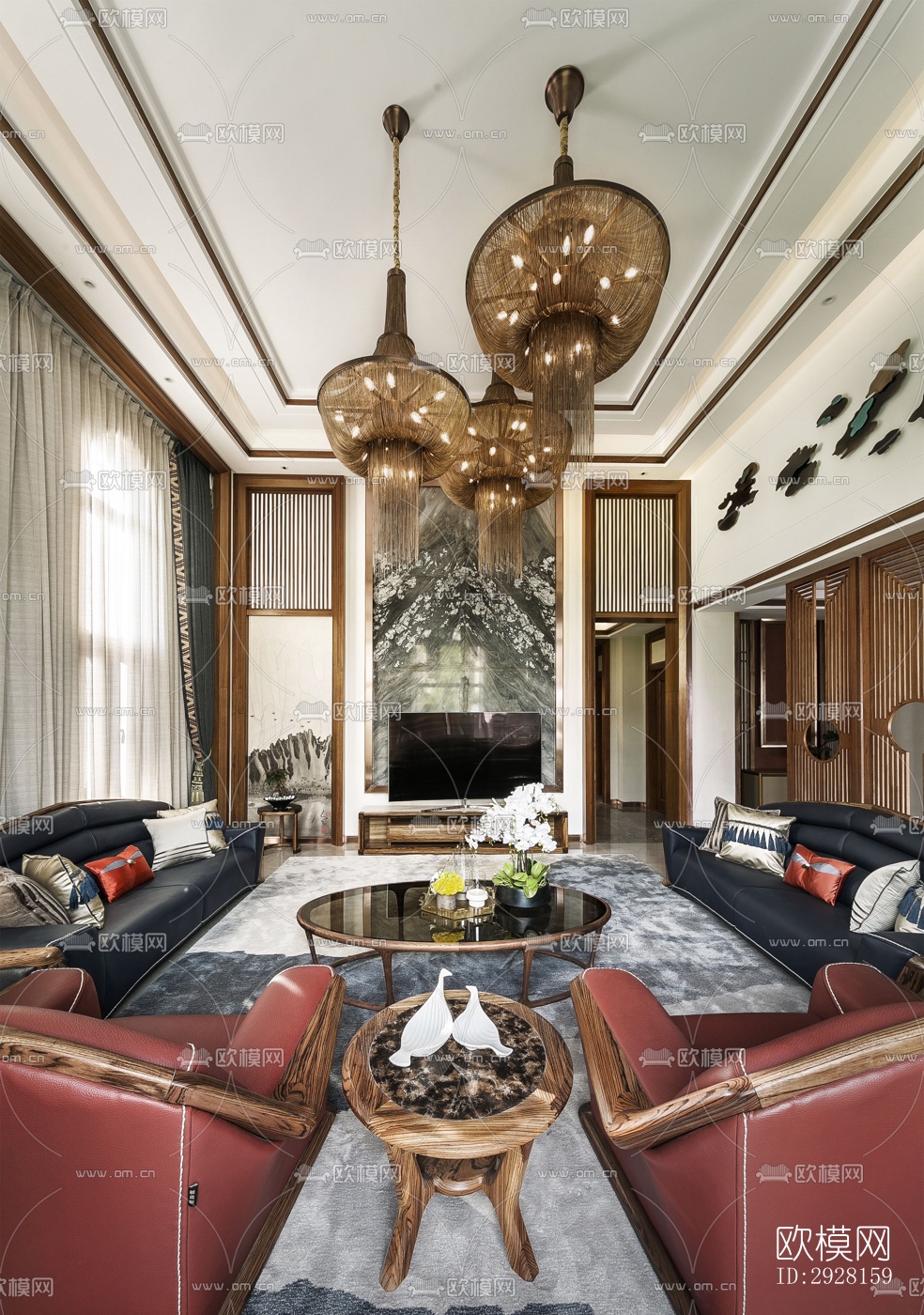 新中式平层效果图下载（渲染图9）