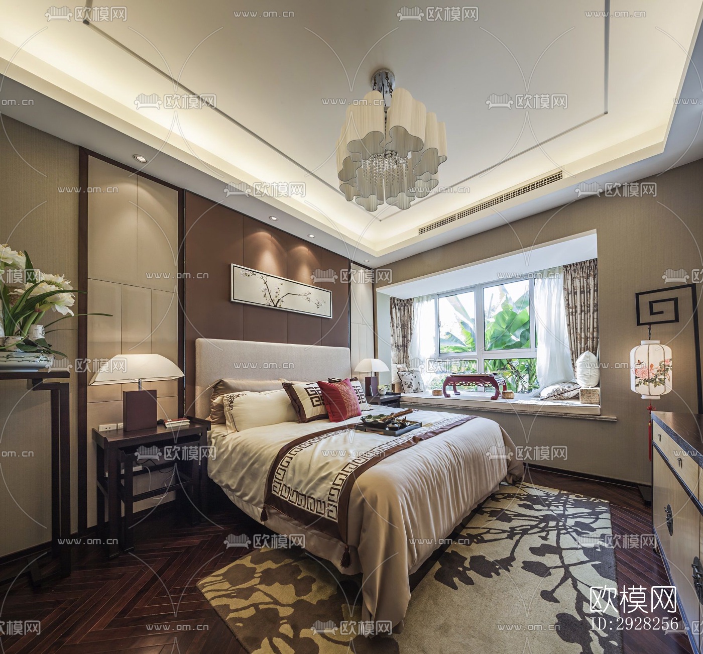 新中式平层效果图下载（渲染图4）