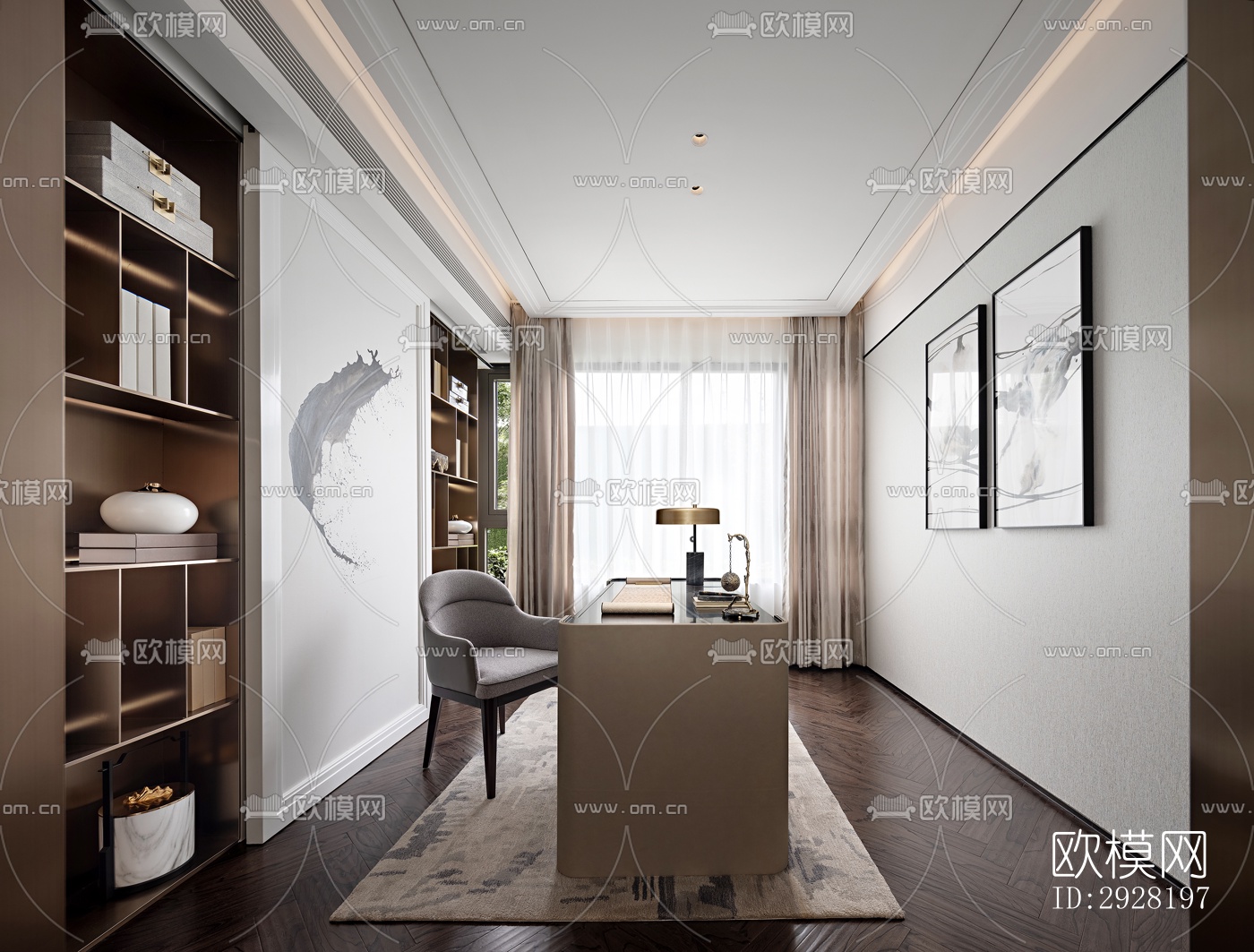 新中式平层效果图下载（渲染图8）