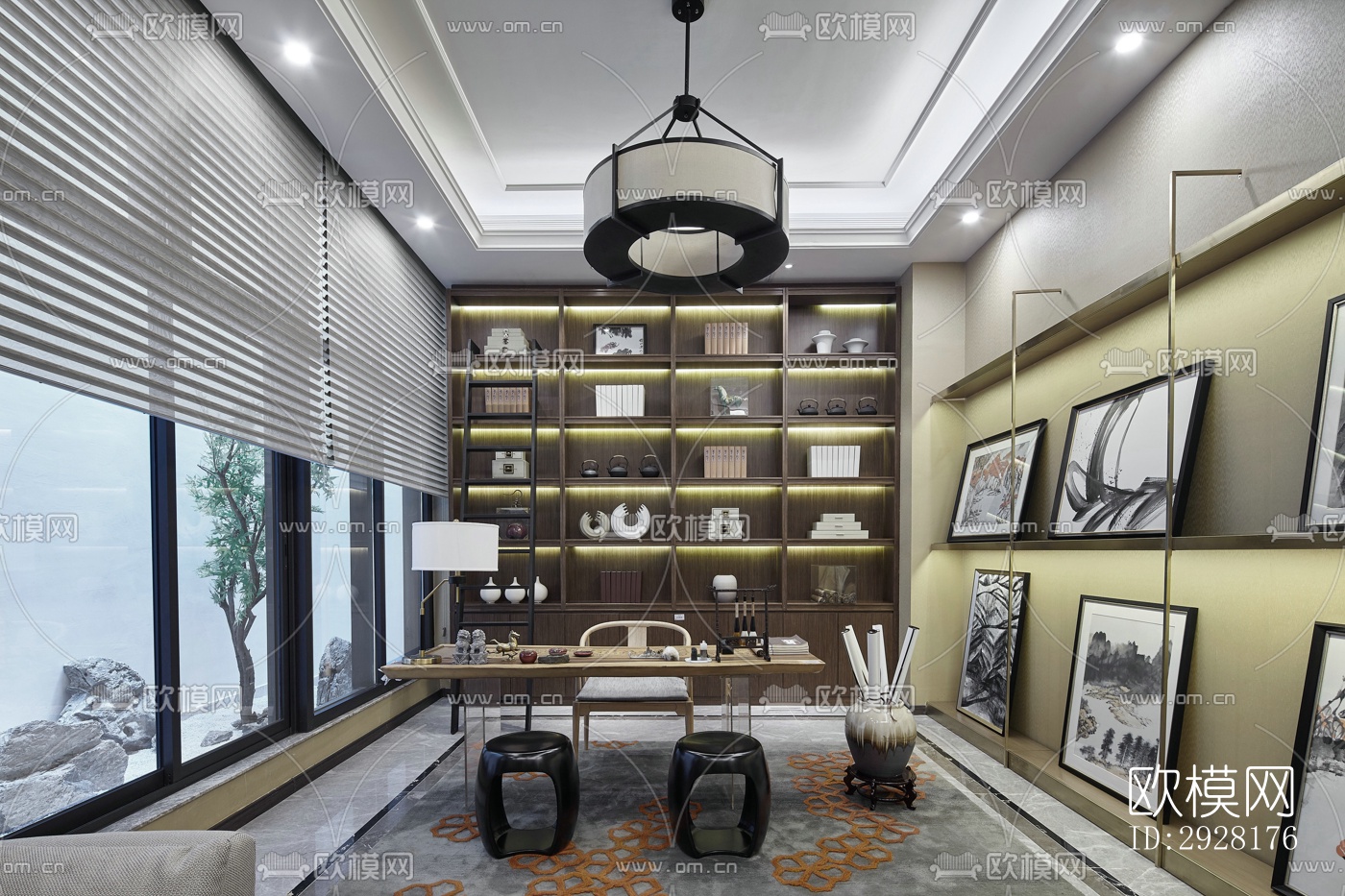 新中式平层效果图下载（渲染图9）