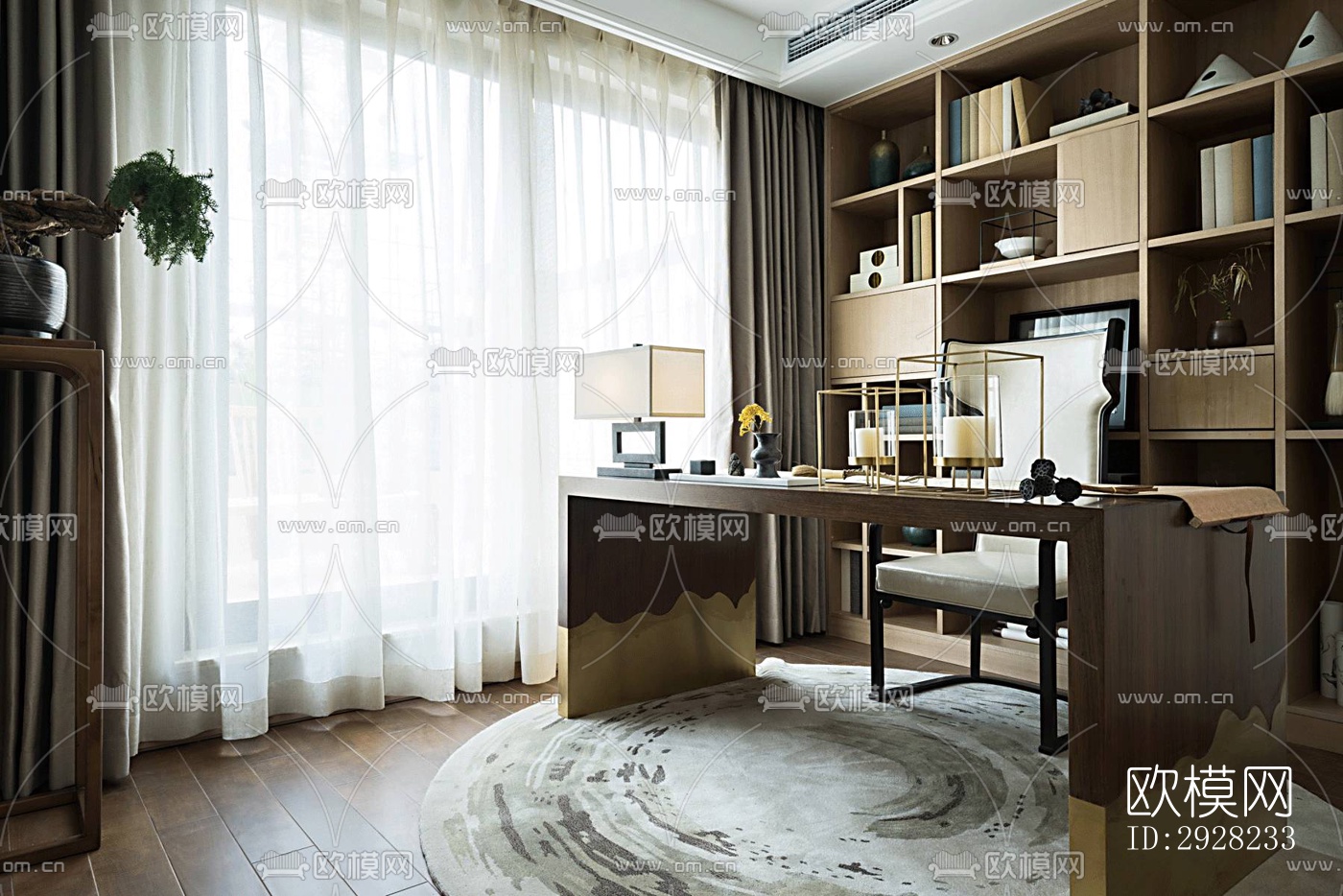 新中式平层效果图下载（渲染图16）