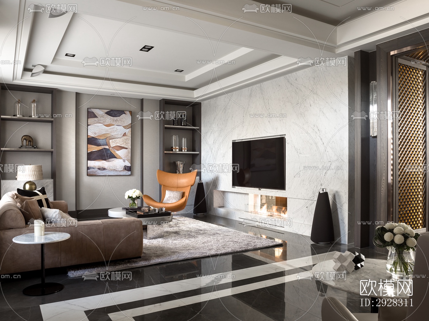 现代平层效果图下载（渲染图9）