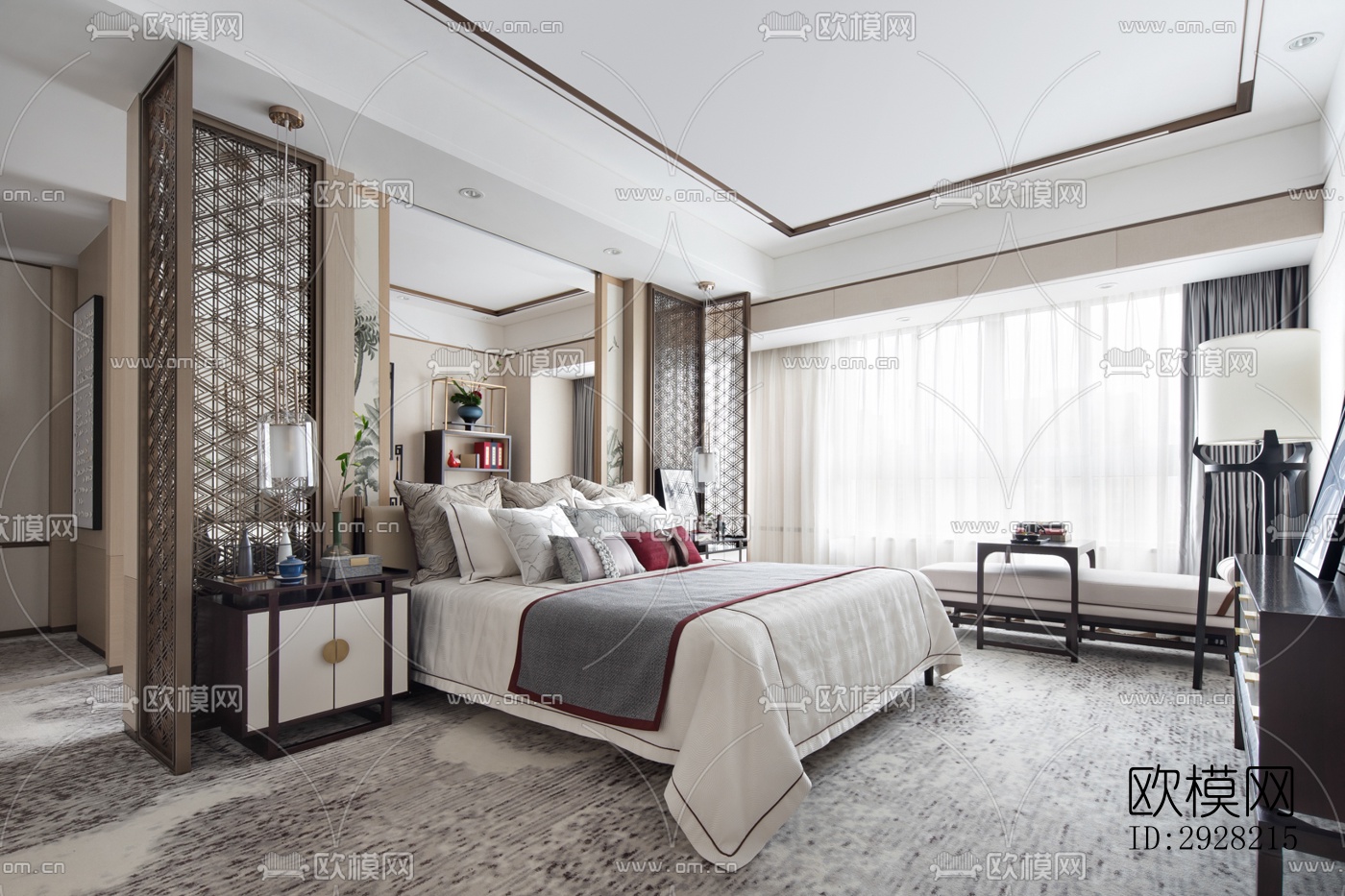 新中式平层效果图下载（渲染图4）