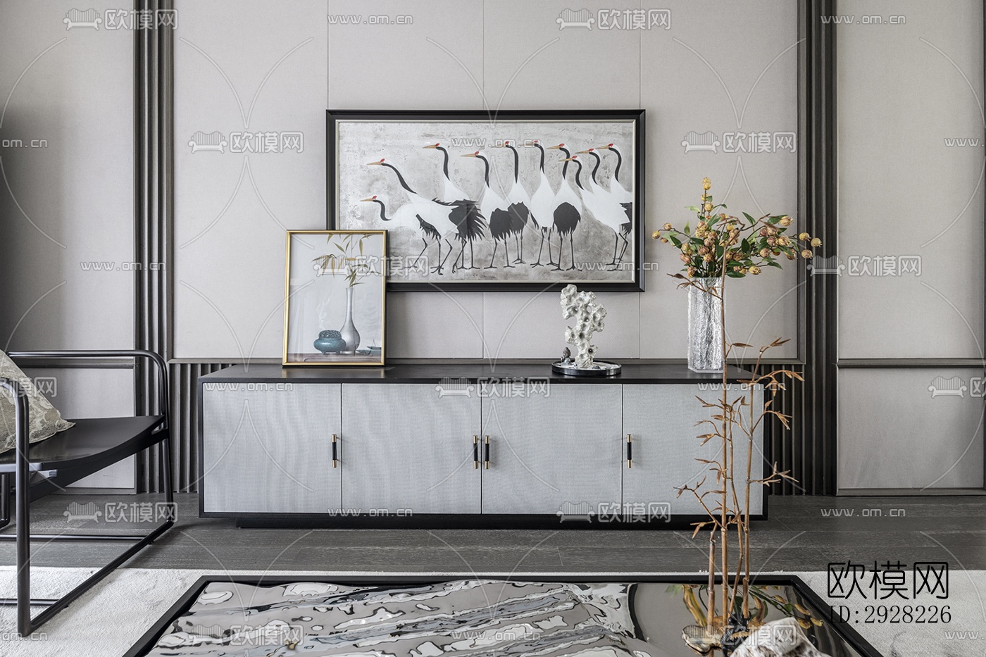 新中式平层效果图下载（渲染图3）