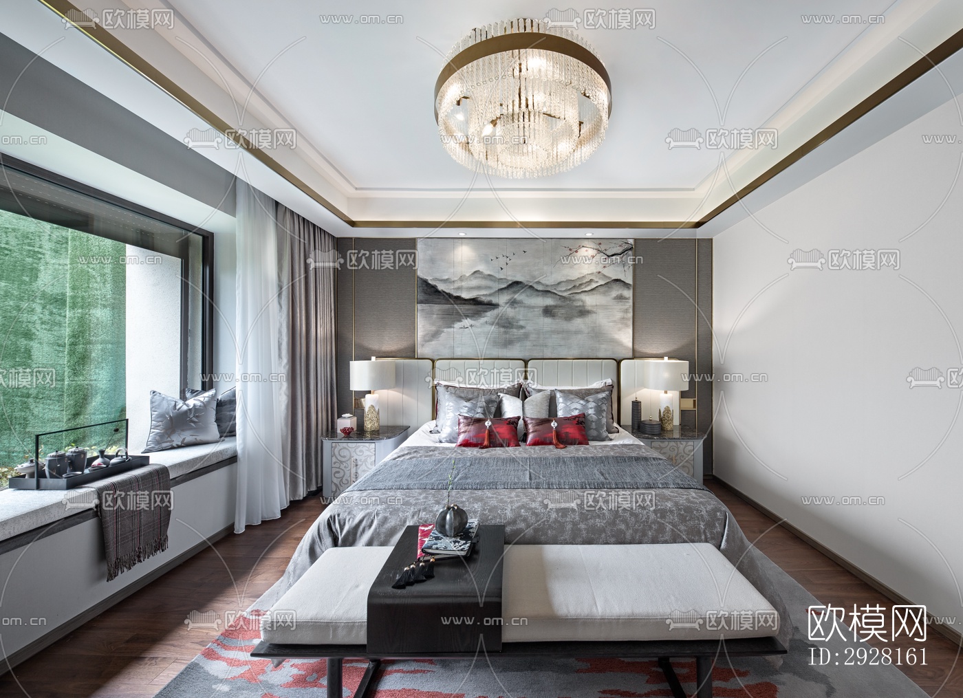 新中式平层效果图下载（渲染图14）