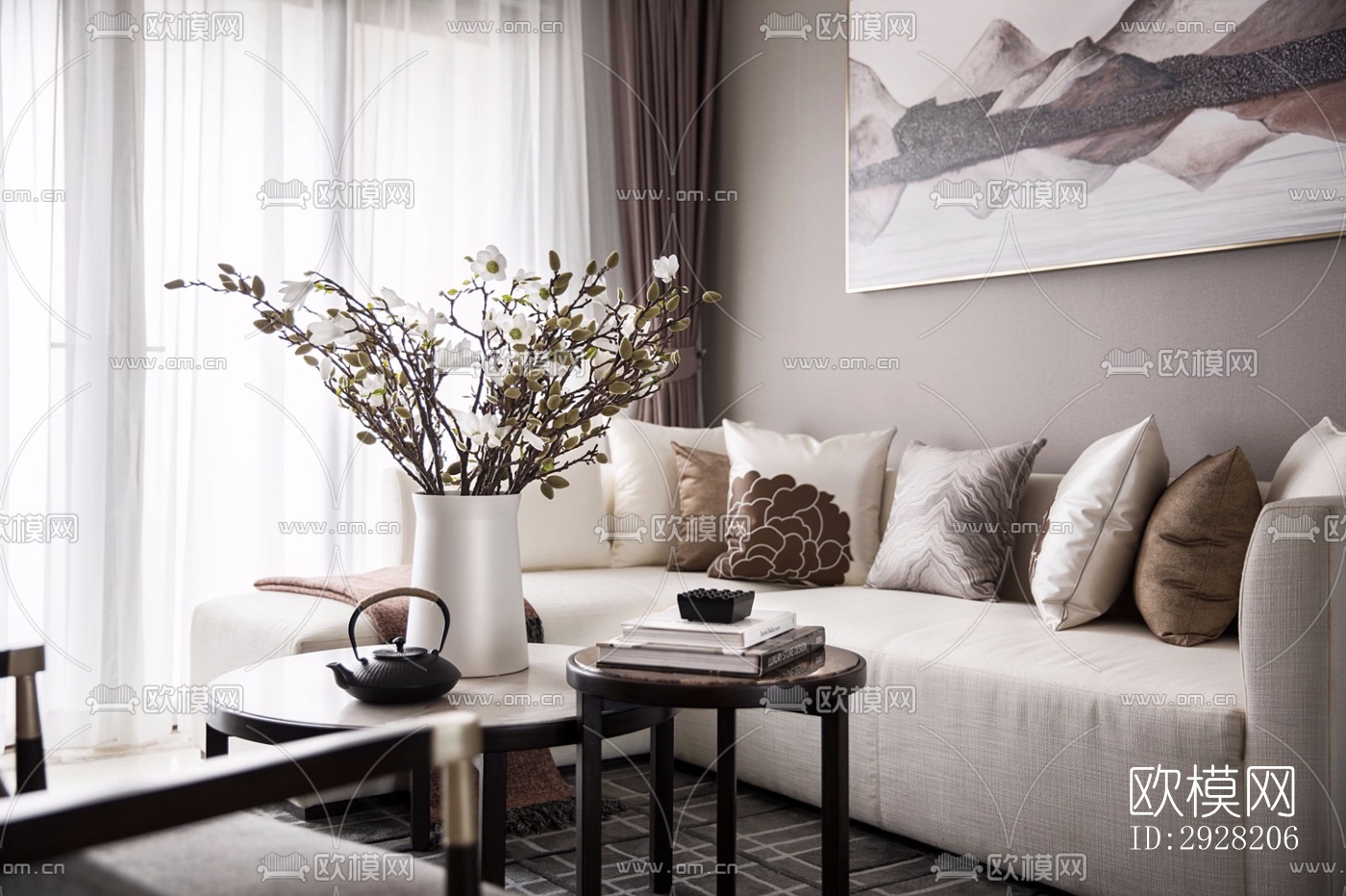 新中式平层效果图下载（渲染图3）