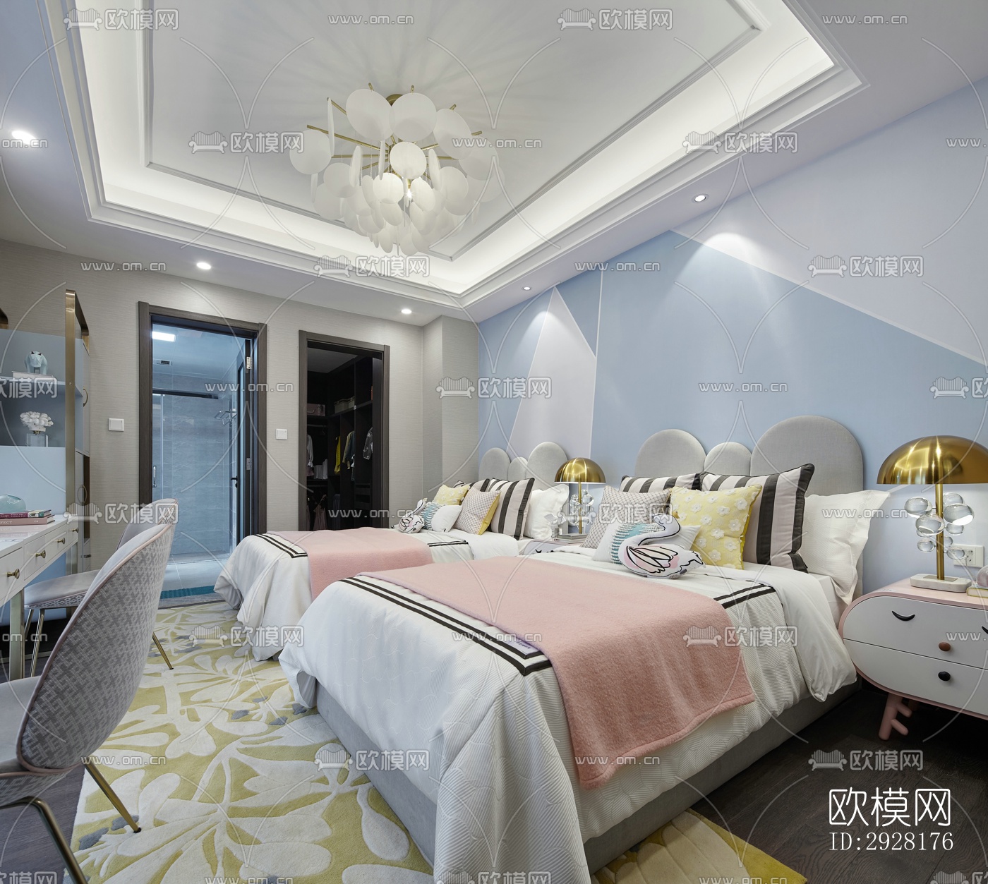 新中式平层效果图下载（渲染图4）