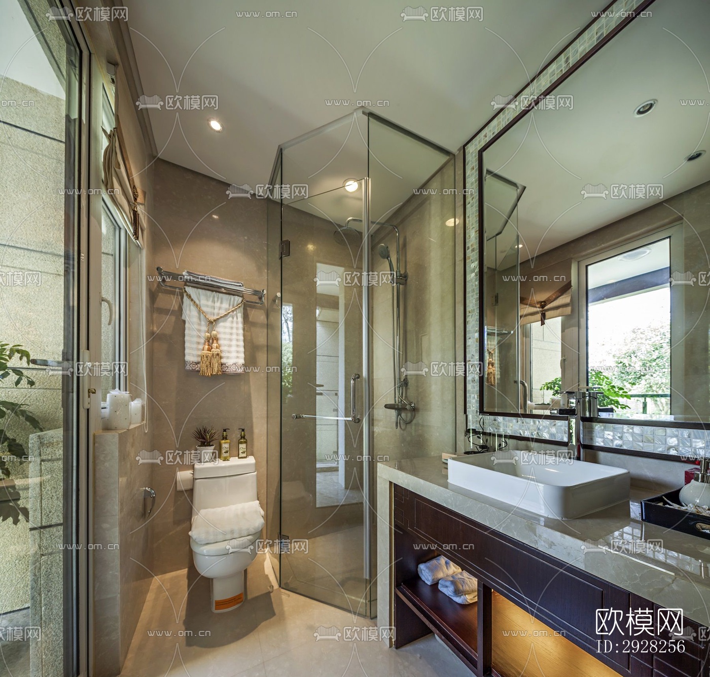 新中式平层效果图下载（渲染图9）