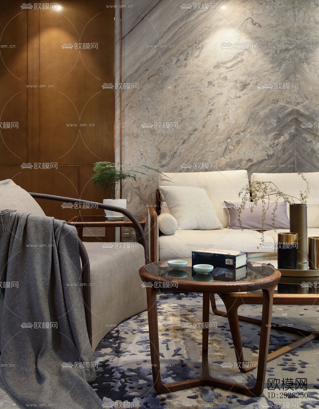 新中式平层效果图下载（渲染图9）