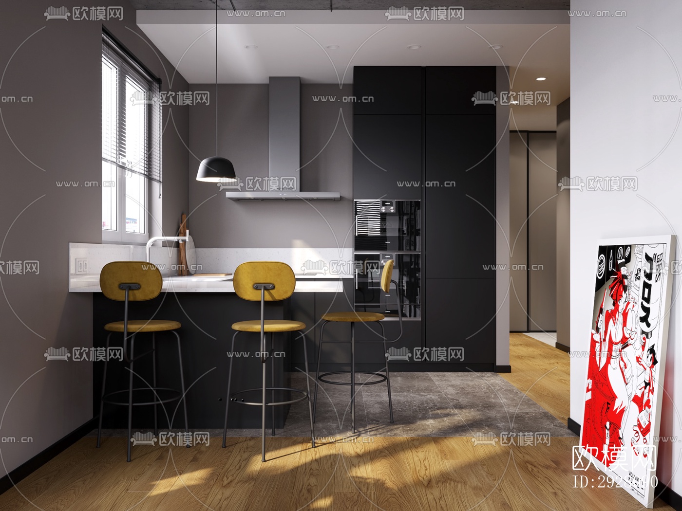 高级灰公寓效果图下载（渲染图2）