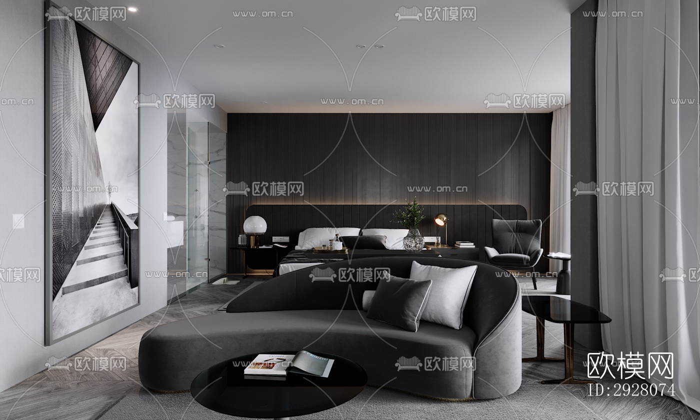 高级灰公寓效果图下载（渲染图1）