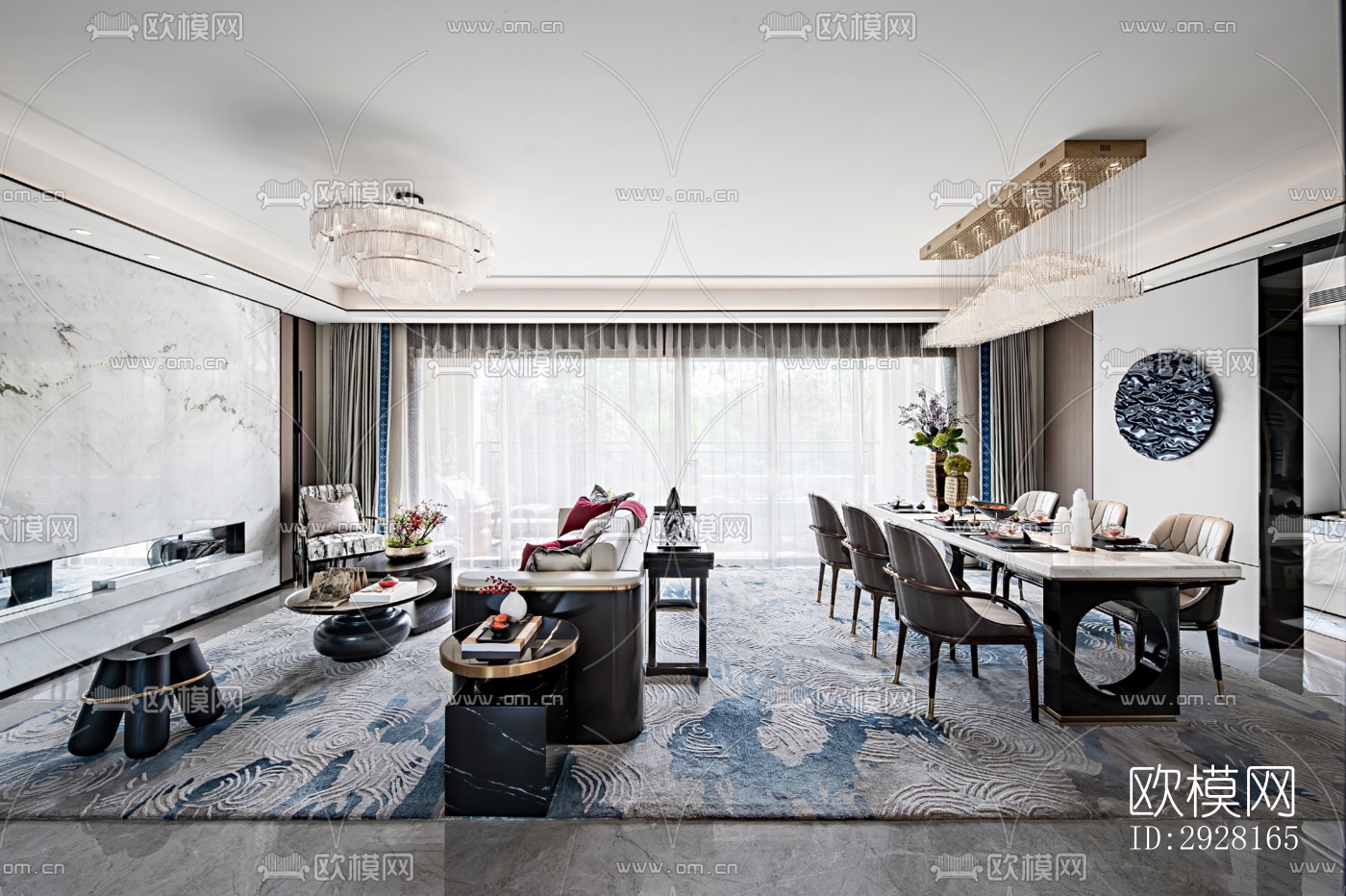 新中式平层效果图下载（渲染图9）