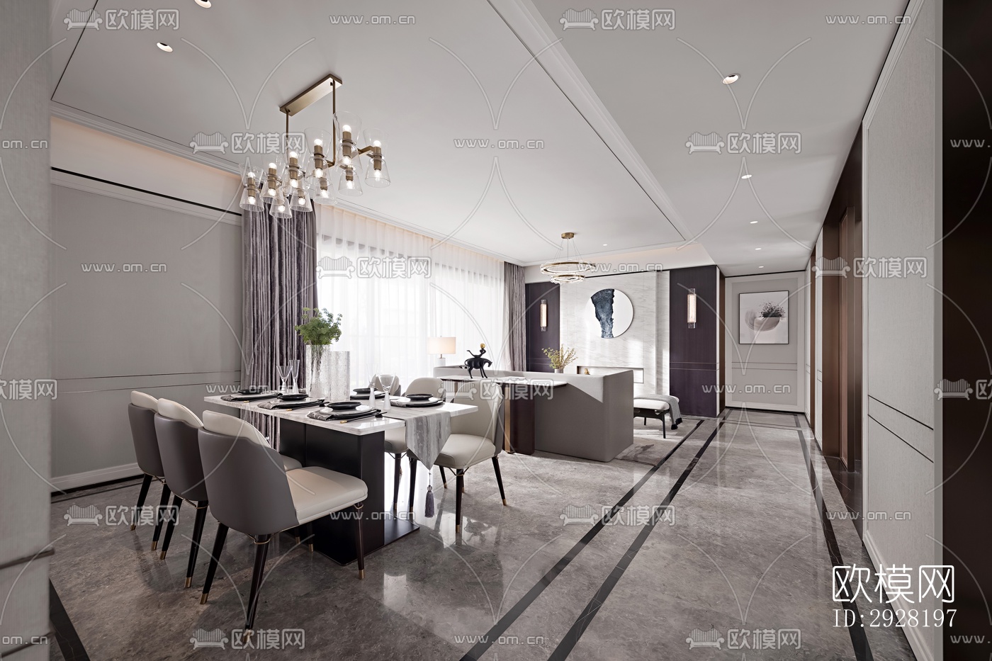 新中式平层效果图下载（渲染图1）