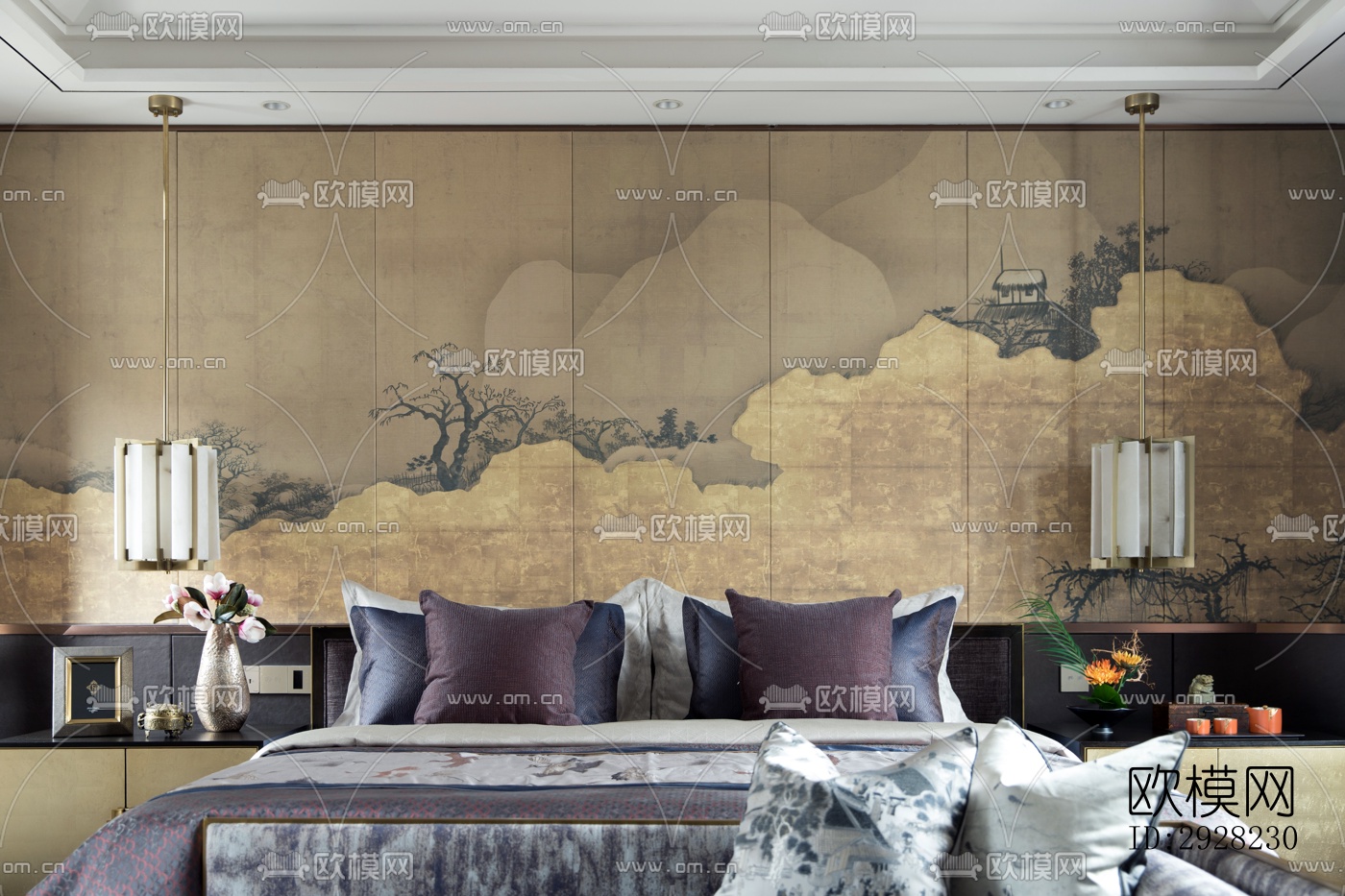 新中式平层效果图下载（渲染图4）